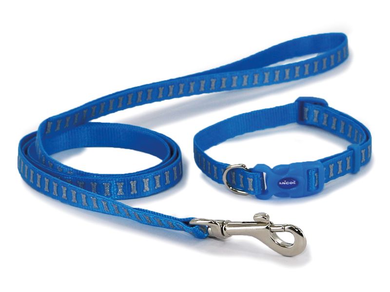 Reflective Bone Blue Collar & Lead Set 20-30cm