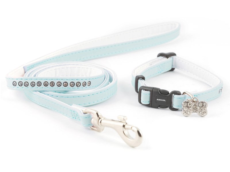 Small Bite Jewel Puppy Collar & Lead Baby Blue