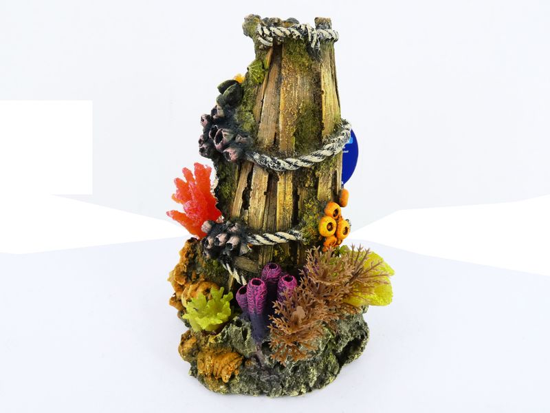 WOODEN BASKET WITH PLANTS/CORAL 140MM
