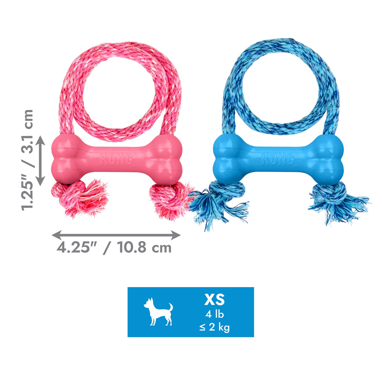 KONG Puppy Goodie Bone with Rope Assorted XS