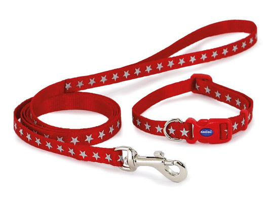 Reflective Star Red Collar & Lead Set 20-30cm