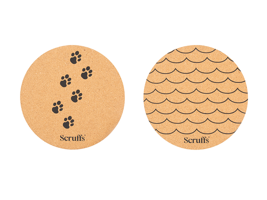 Scruffs 25cm Cork Mat Wave & Paw 2pk
