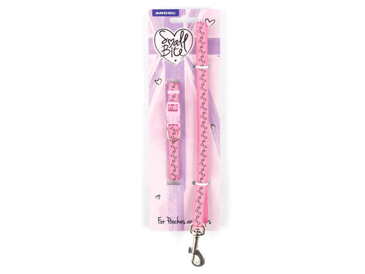 Small Bite Paw & Bone Puppy Collar & Lead Pink