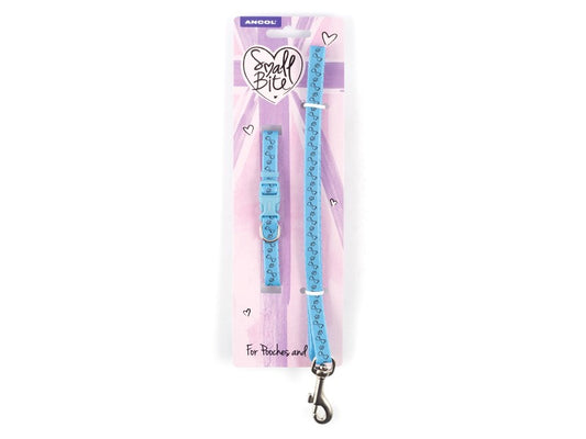 Small Bite Paw & Bone Puppy Collar & Lead Blue