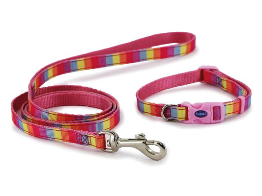 RAINBOW & PINK COLLAR & LEAD SET 20-30CM