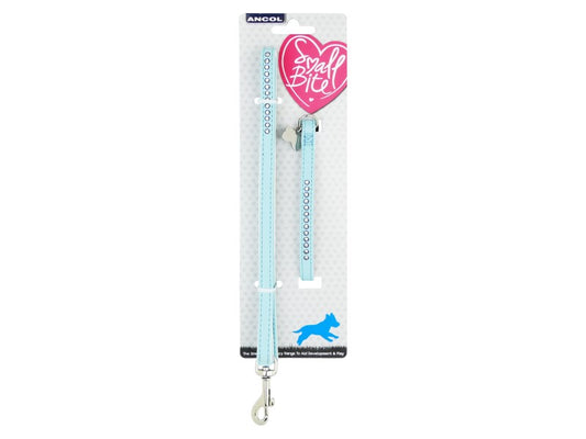 Small Bite Jewel Puppy Collar & Lead Baby Blue