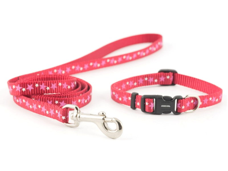 Small Bite Stars Puppy Collar & Lead Red