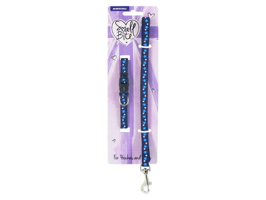 Small Bite Stars Puppy Collar & Lead Blue