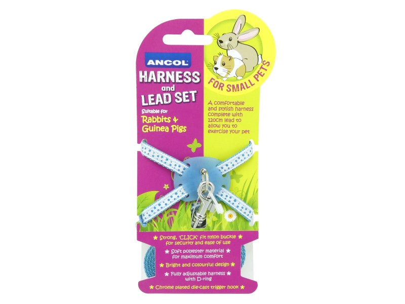 RABBIT HARNESS&LEAD SET BLUE