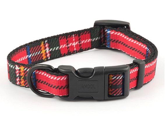 Tartan Nylon Adjustable Collar Red S1-2