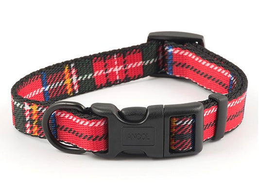 Tartan Nylon Adjustable Collar Red S1-2