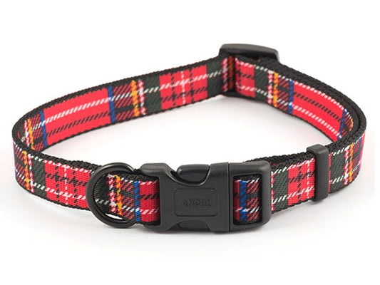 Tartan Nylon Adjustable Collar Red S2-5