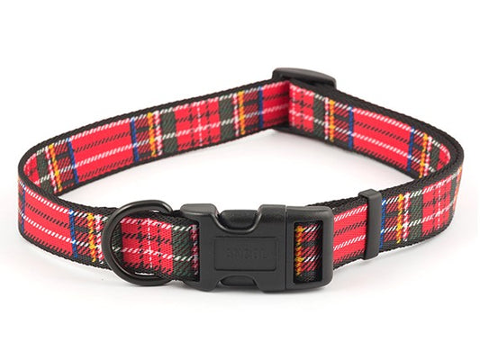 Tartan Nylon Adjustable Collar Red S5-9