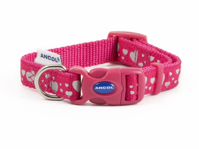 Pink Reflective Hearts Dot Adjustable Collar S1-2