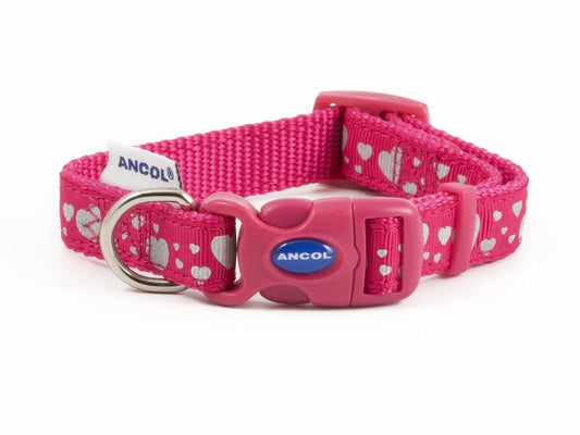 Pink Reflective Hearts Dot Adjustable Collar S1-2