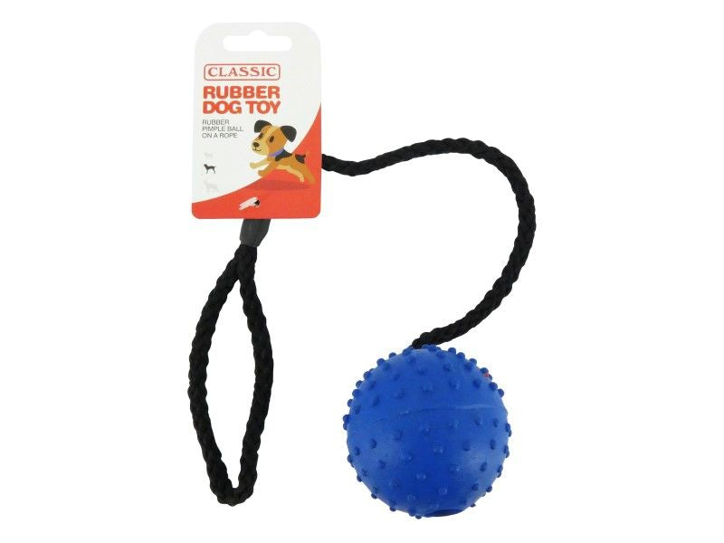 RUBBER PIMPLE BALL & ROPE 7CM 24/5"