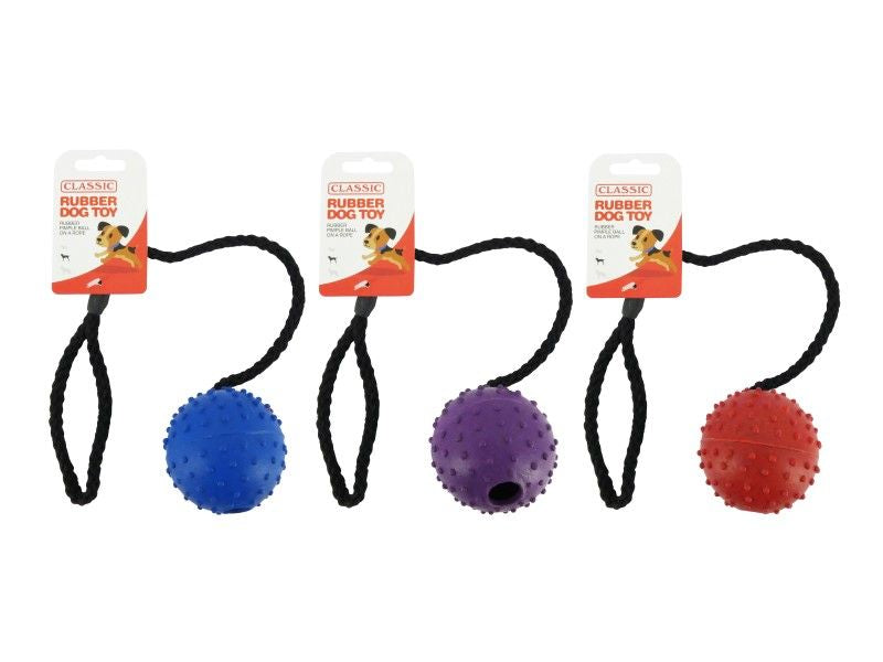 RUBBER PIMPLE BALL & ROPE 7CM 24/5"