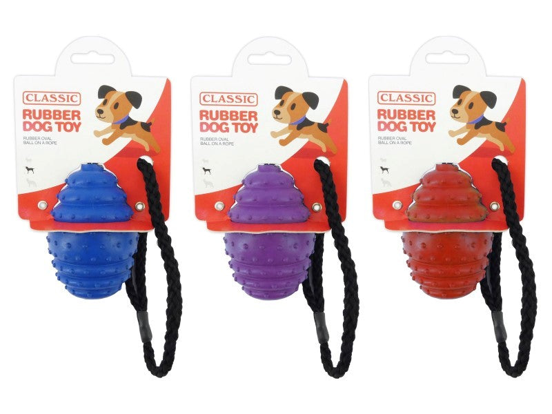 RUBBER OVAL BALL ON A ROPE 10CM 4"