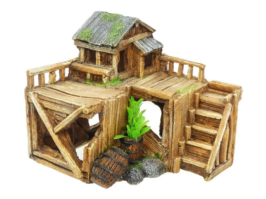 WOODEN HOUSE/PLANTS ORNAMENT 7"