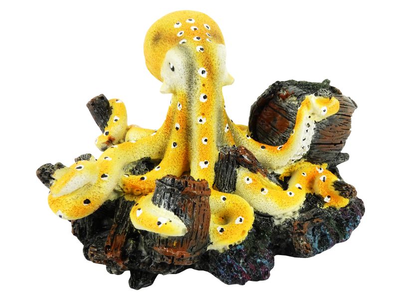 YELLOW OCTOPUS ON BOAT 15CM