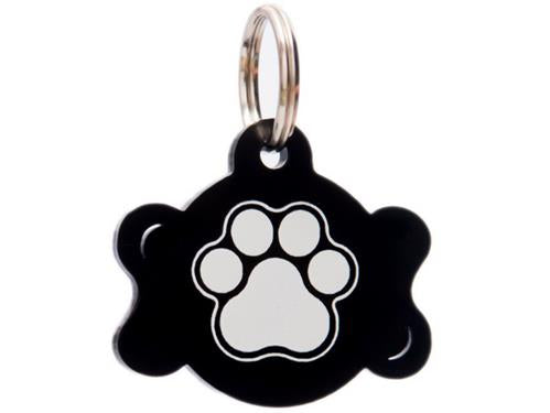 ID Tag Bone Paw Large Plastic Black