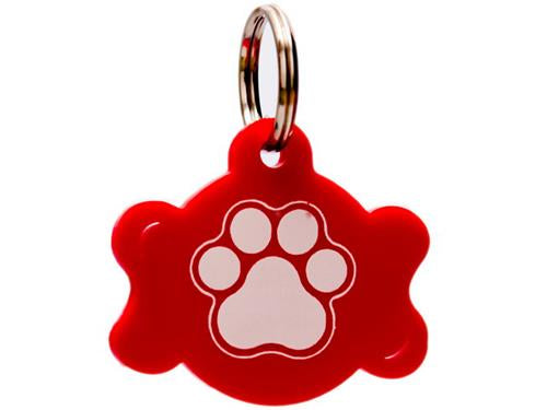 ID Tag Bone Paw Large Plastic Red