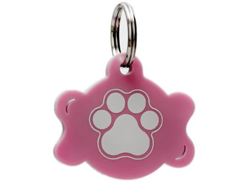 ID Tag Bone Paw Large Plastic Pink
