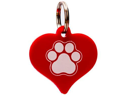 ID Tag Heart Paw Large Plastic Red