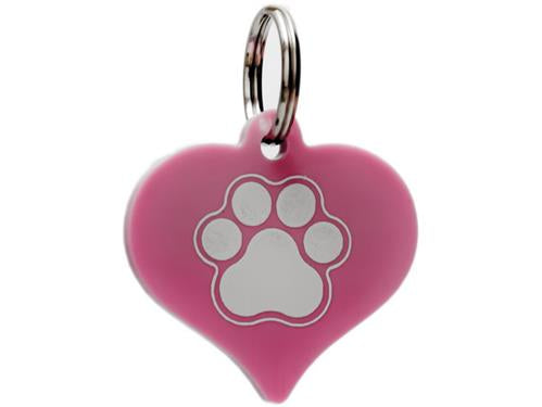 ID Tag Heart Paw Large Plastic Pink