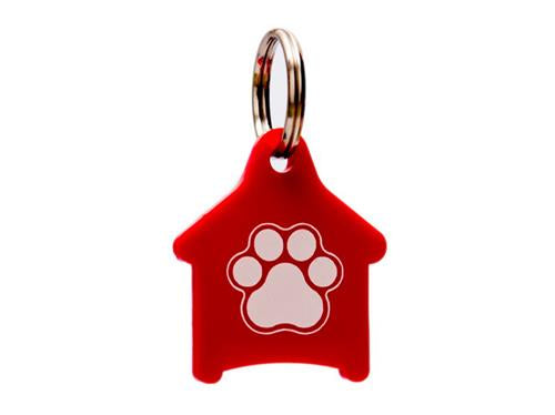 ID Tag House Paw Small Plastic Red