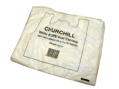 WHITE HDVEST CARRIER BAG 10X15X18" 100PK